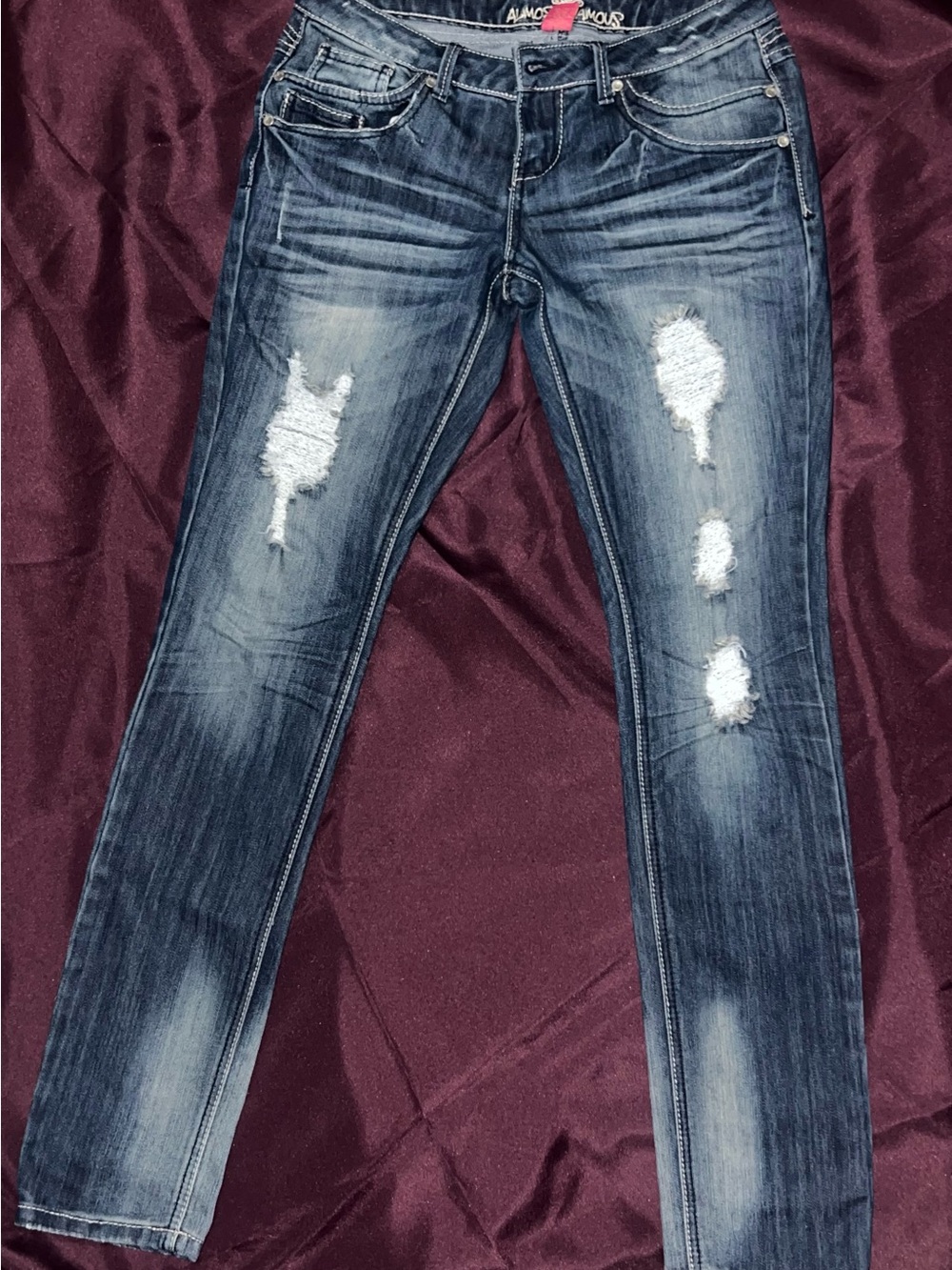 Almost Famous Distressed Skinny Jeans - Blue Wash